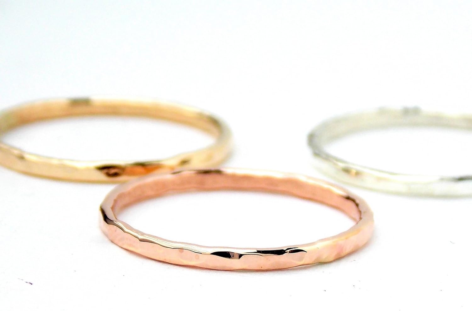 Rito Originals SET of Reflection Stacking Rings: 14K Gold-filled, Sterling Silver, Rose Gold-filled, Hammered, Dainty, Simple, Textured