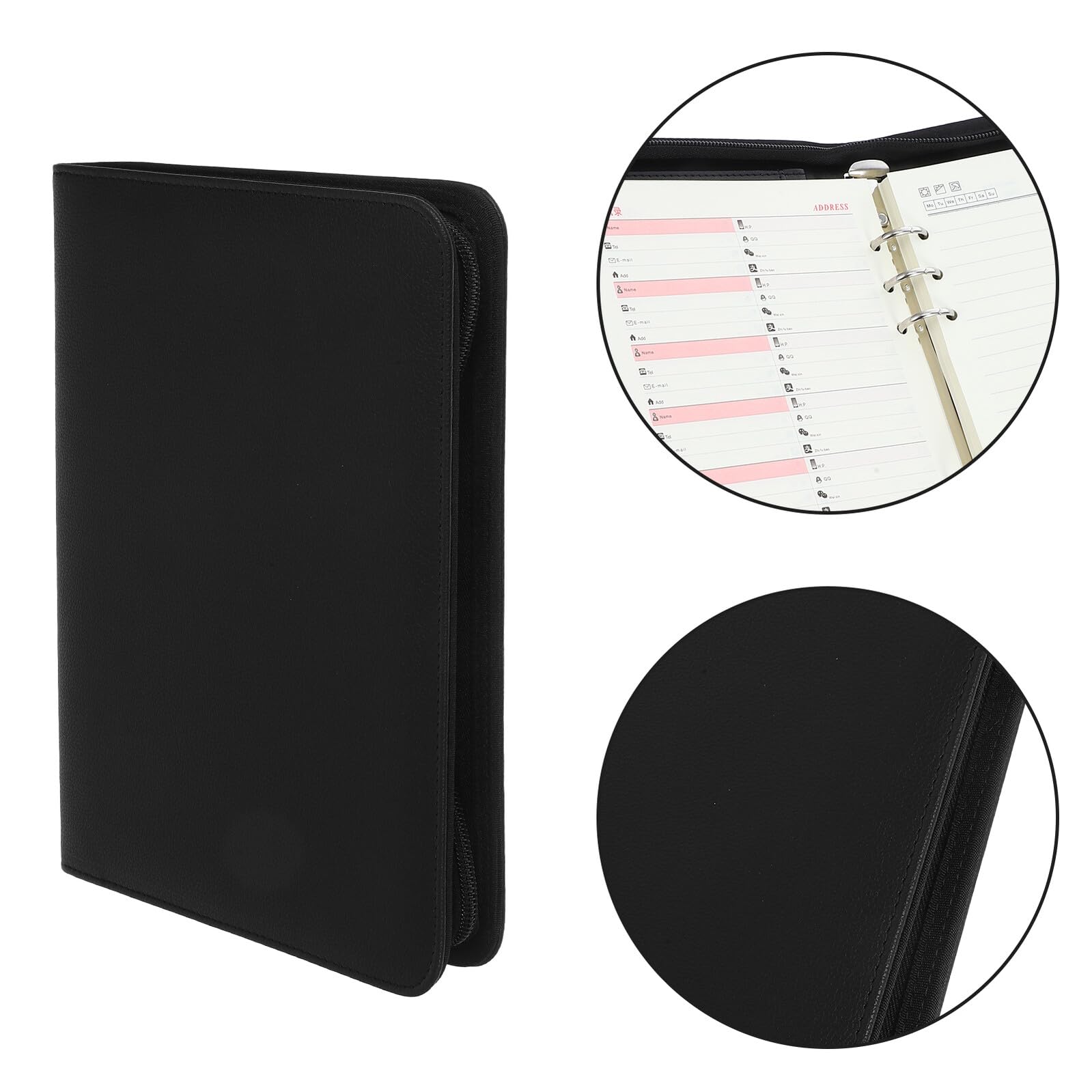 WOONEKY Carpeta y Gran Capacidad Anillas Organizador Profesional Cremallera de Pu para Documentos y Accesorios para Oficina y Negocios