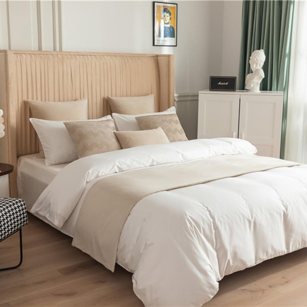 Neue wellenlinien Bett läufer Nord Europa bettschal einfache einfarbige samt bettläufer und passende Kissen für Schlafzimmer Hotel-Beige||2 Pillowcases(45X45cm)