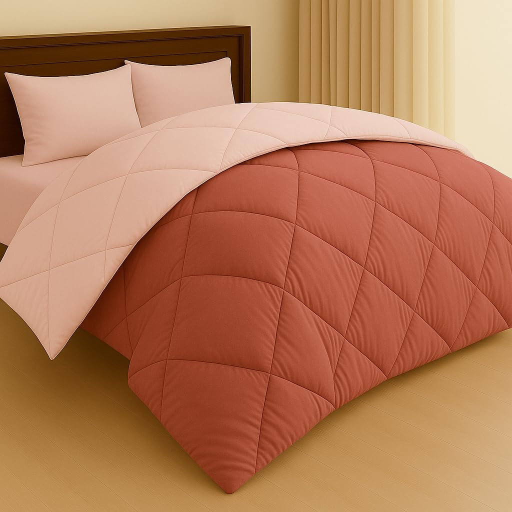 bsb home reversible comforter 220 gsm microfiber reversible ac comforter/blanket for winter/quilt/duvets for king size double bed comforter (90 * 100, rust & pink)| tc - 220