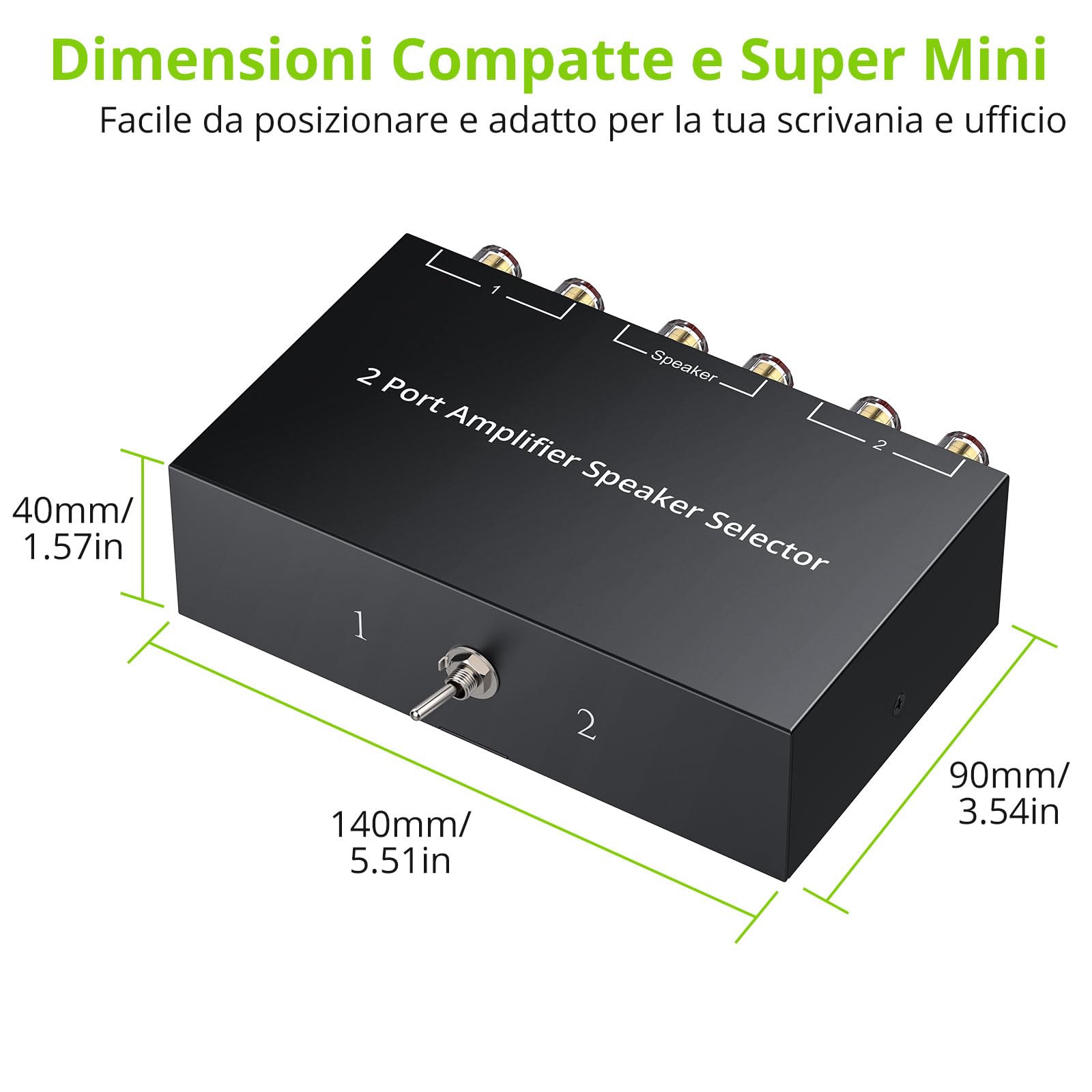 LiNKFOR Commuttatore Audio Bidirezionale a Banana Placcate Oro per Amplificatore e Casse Selettore Altoparlanti 100W RMS con Switch A/B 2(1)-IN-1(2)-OUT Senza Alimentazione per Hi-Fi, Home Cinema