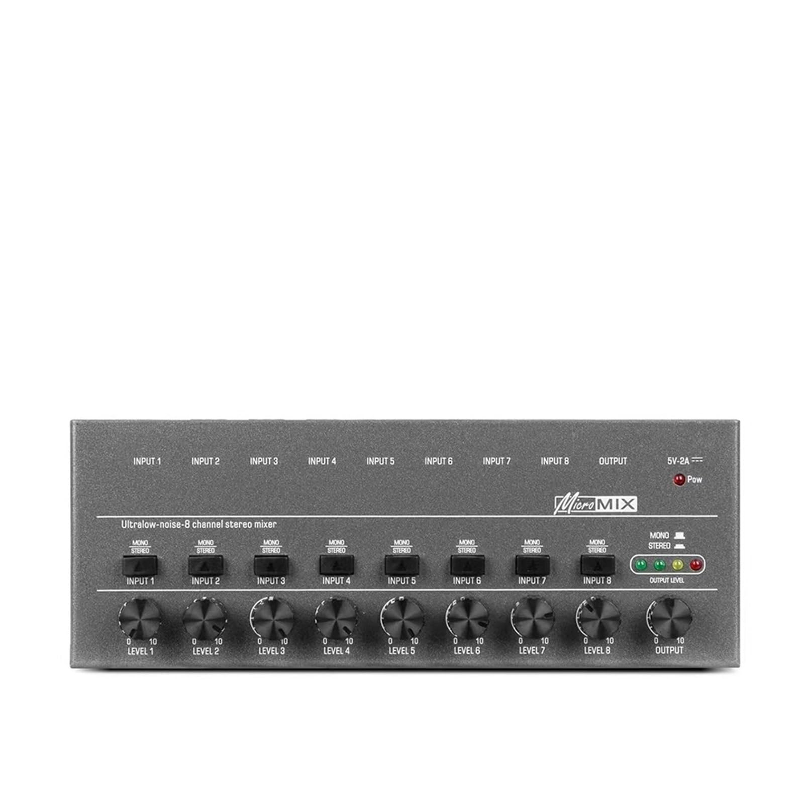 Mixer audio per DJ 4/6/8 canali Mini mixer Ultra Low Noise TYPE-C 5V 2A Mixer stereo Facile da usare for piccoli club e bar(8 Channels)