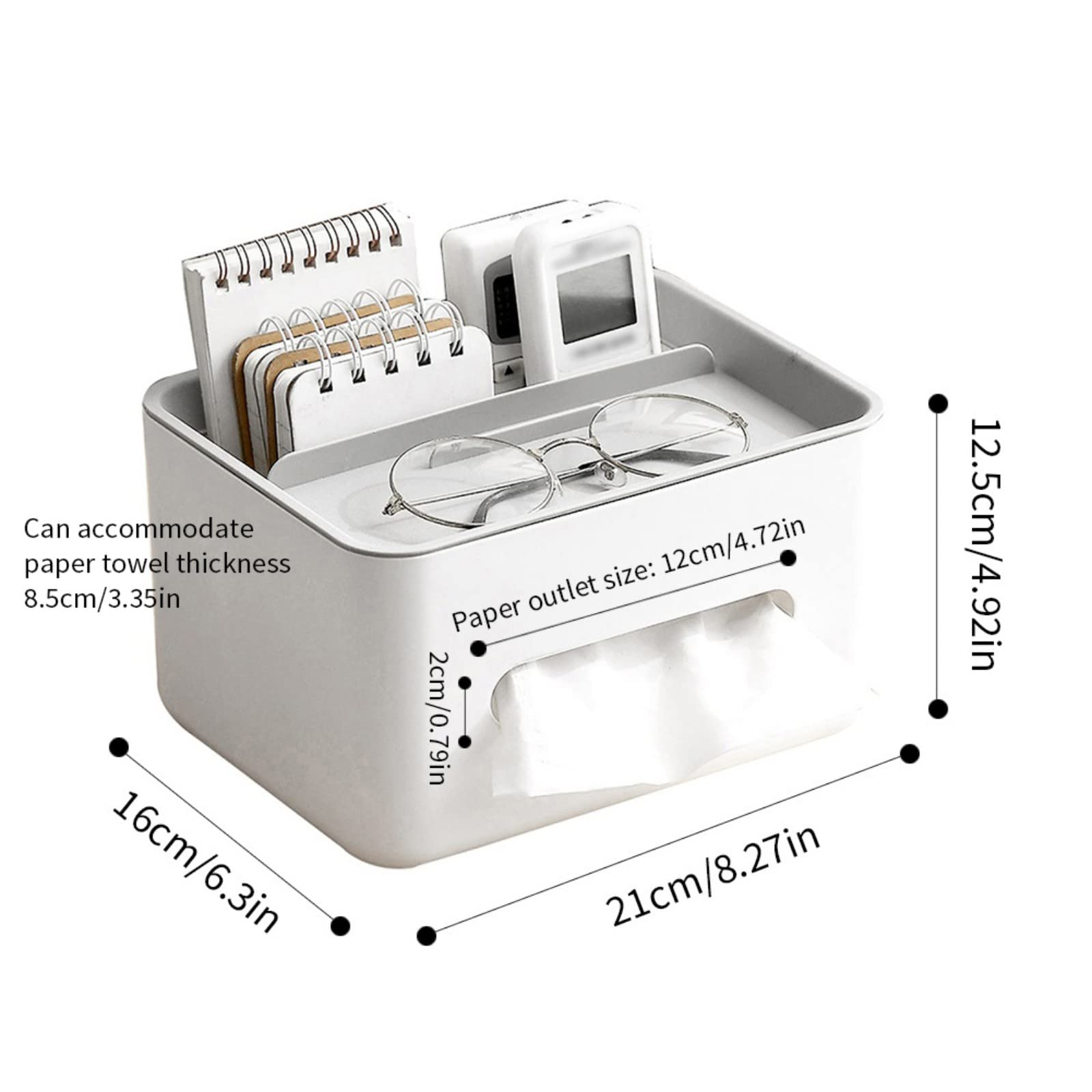 Renococo Rectangular Tissue Box Cover with Storage,8 x 6 Inch Multifunction Tissue Box Holder,Mini Paper Outlet Facial Tissue Box,Facial Tissue Holder Case Dispenser,Paper Towel Holder