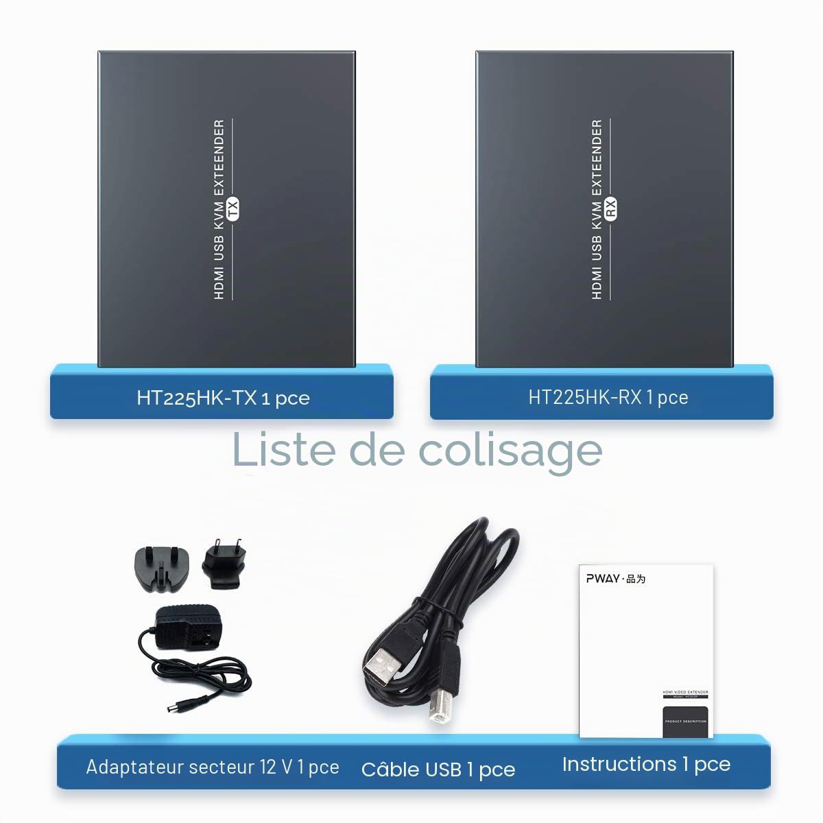 PW-HT225HK-B Rallonge USB HDMI KVM - Transmission sur Cat5e/6/7 simple - HD, 1080p - Fonction Loop Out 3D EDID - 50 m
