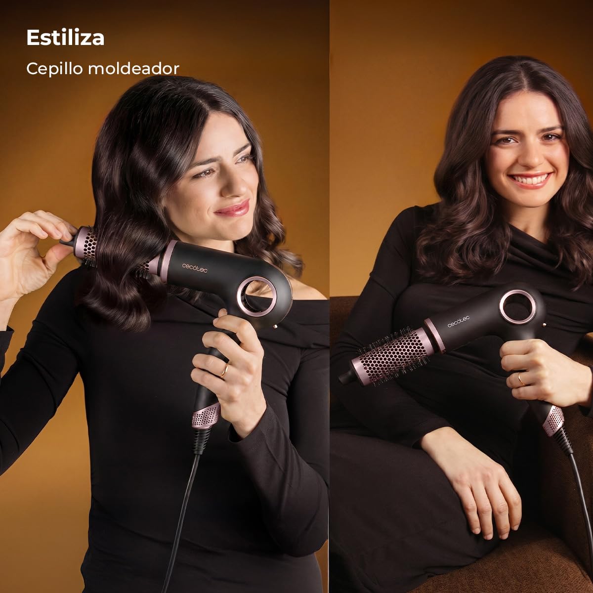 Cecotec Secador de Pelo Iones - 6 Accesorios - DryGlam Waves 6in1 Sensor Black. 1400W, 110000rpm, Tecnología de Sensor de Distancia, Triple Protección Calor, Memoria, 3 Velocidades y 5 Temperaturas