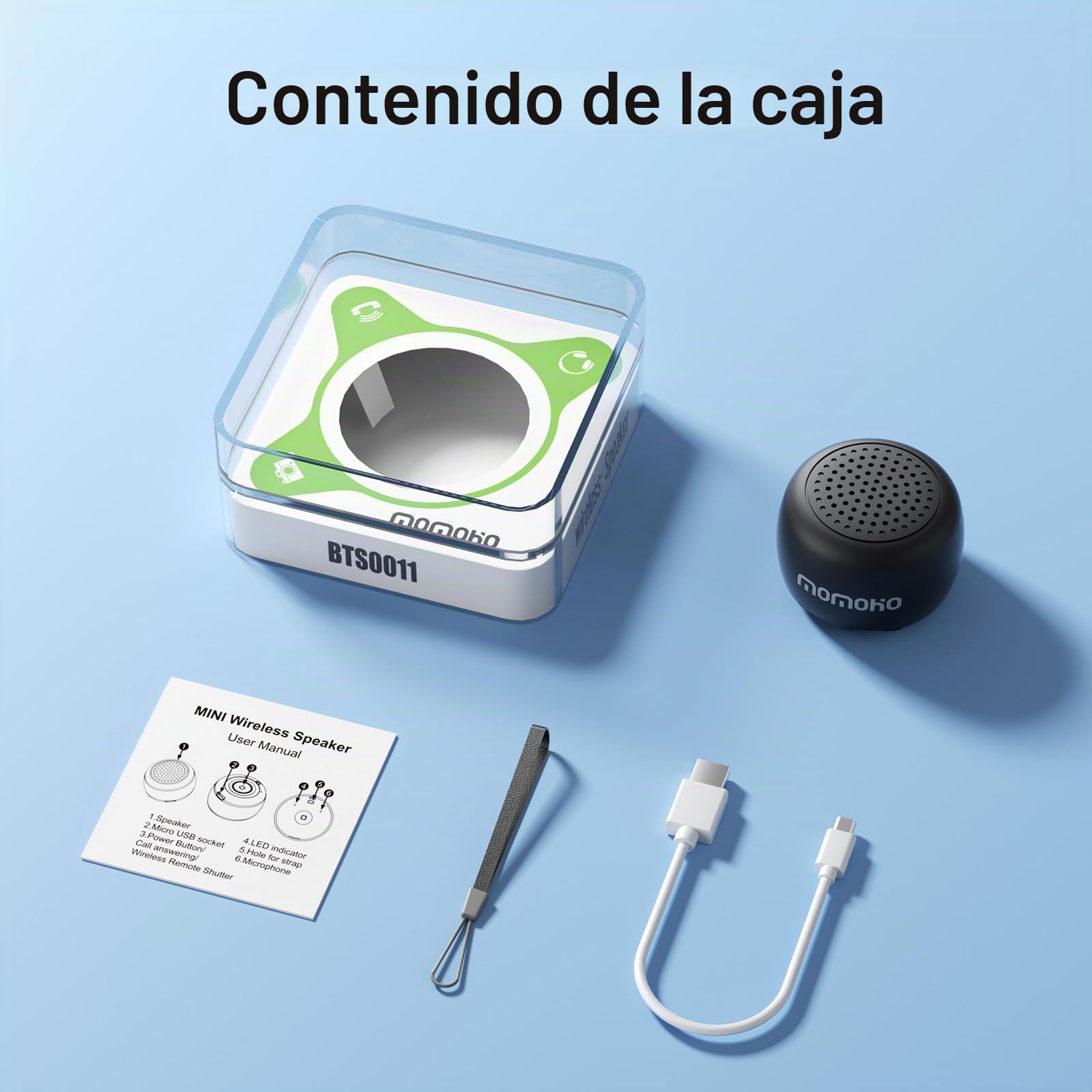 Mini altavoz Bluetooth, pequeños regalos con emparejamiento TWS, pequeño altavoz Bluetooth para exteriores e interiores, micrófono integrado (negro)