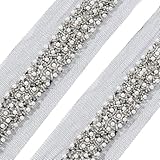 GORGECRAFT 2 Yards Pearl Beaded Mesh Trim 2.5 Inch Wide Gray Decorative Lace Ribbon Tape Strip Edge Trimming Fabric Embroidered Applique for Sewing Crafts Wedding Dress Party Clothes Home Decor