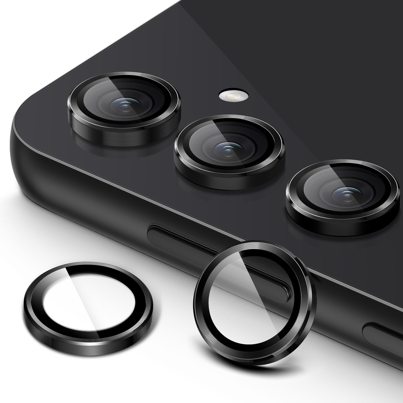JETech Camera Lens Protector for Samsung Galaxy S23 FE 6.4-Inch, 9H Tempered Glass Metal Individual Ring Cover, HD Clear, 3-Pack (Black)