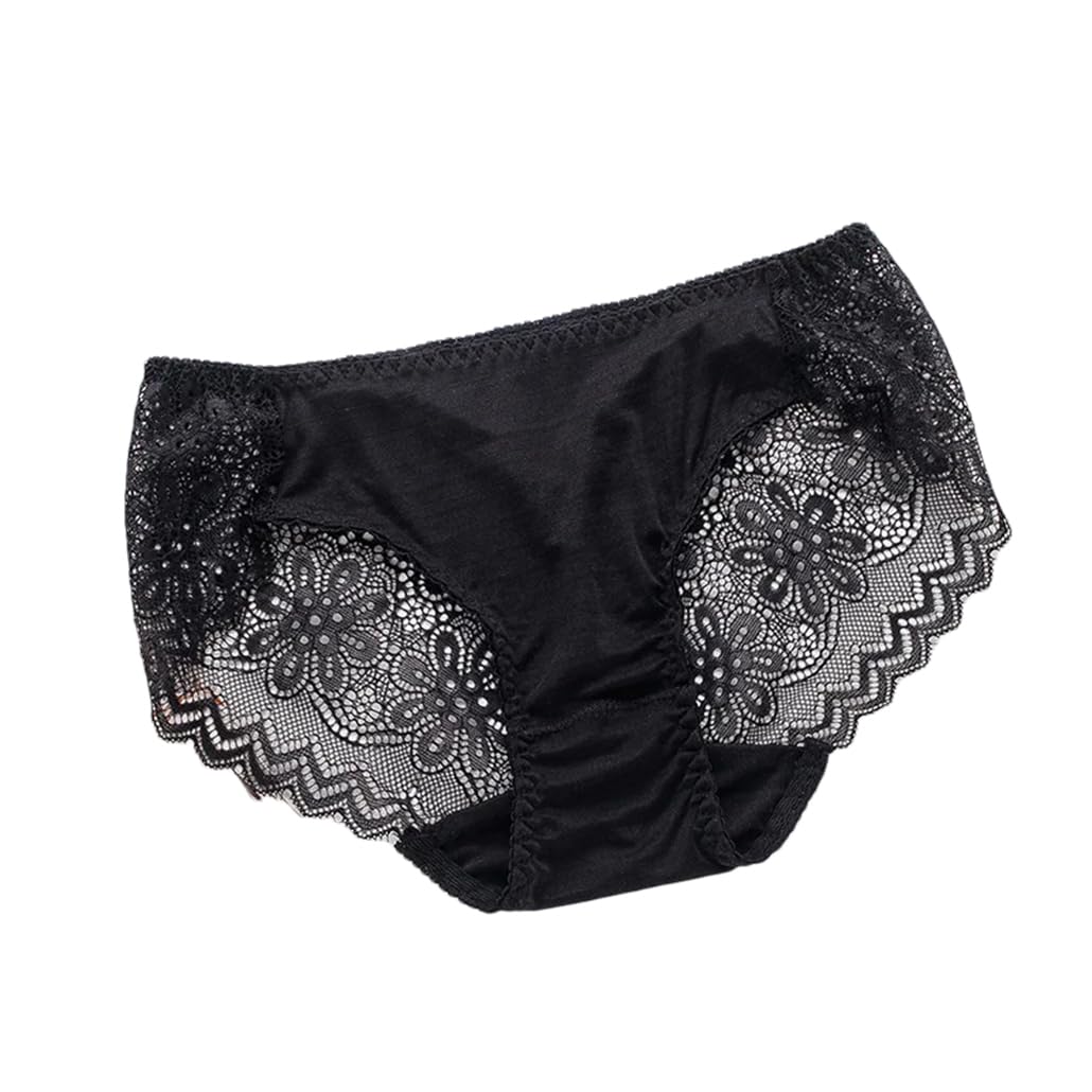 Silk Panties For Women Knit Briefs Panties Lace Hollow Out Womens Underwear Black M 3pcs