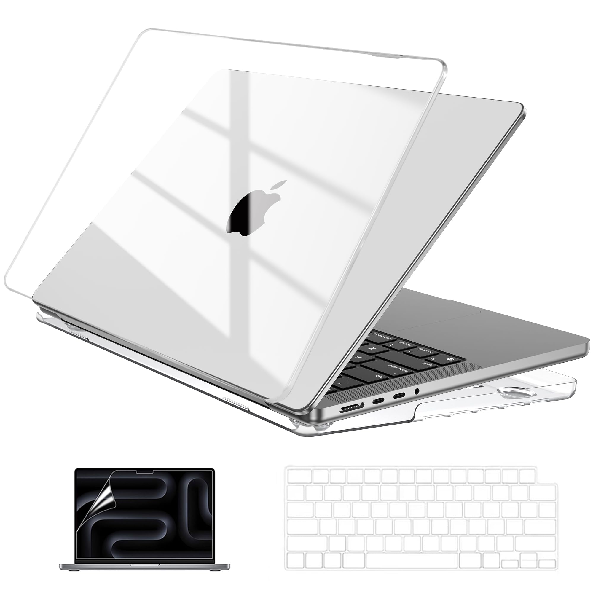 EooCoo Case Compatible for MacBook Pro 14 inch M5 2025 A3434,2024-2021 M4 M3 M2 M1,A3112 A3185 A3401 A2918 A2992 A2779 A2442 Pro Max,Hard Shell Cover&Keyboard Skin&Screen Protector-Crystal Clear