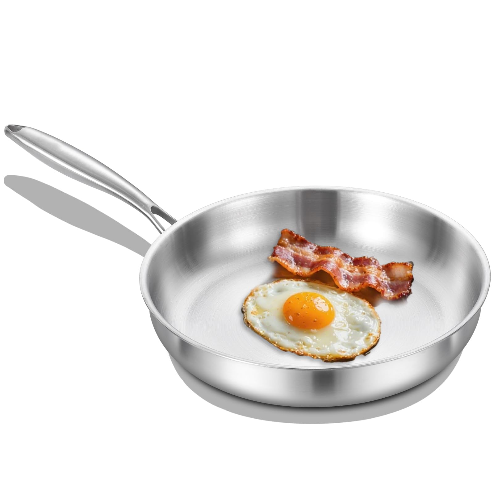 Nontoxicook Tri-Ply Stainless Steel Frying pan 26cm,Large Skillet 10inch,Induction Cooking Pan,Fast & Even Heat, Compatible with All Cooktops Up to 315℃