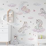 Unicorn Wall Decals by Lipastick - Vibrant Glitter Moon, Stars, Cloud Stickers for Girls Bedroom, Baby Nursery, Kids Room, Birthday Party Decor Art- Peel and Stick Gift Idea-S Size