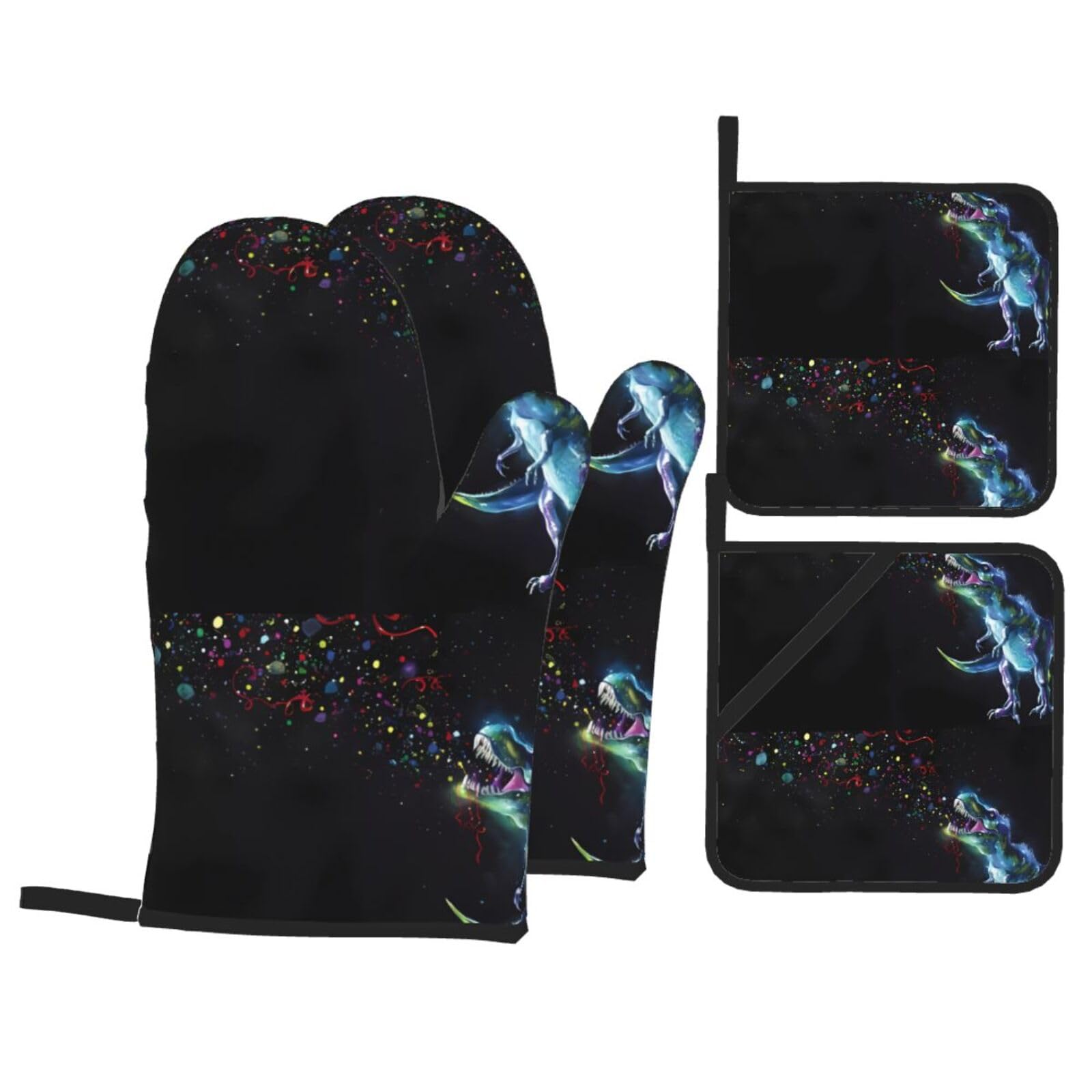 WHJSHOP Dinosaur Prints Oven Mitts & Pot Holders Set - Waterproof Kitchen Layers & Heat Resistant - Durable Covers for Safe Cooking & Easy Cleanup
