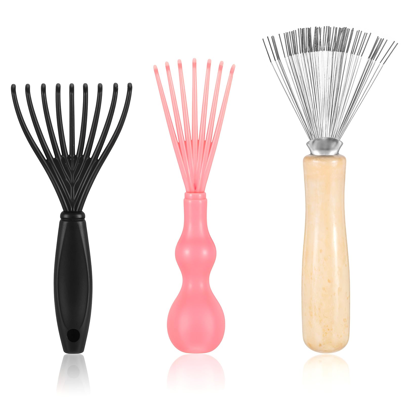 Lot de 3 mini brosses à cheveux - Nettoyeur de brosse à cheveux - Brosse à cheveux - Râteau en fil métallique - Peigne pour enlever les cheveux, la poussière, la saleté, les peluches, le salon de