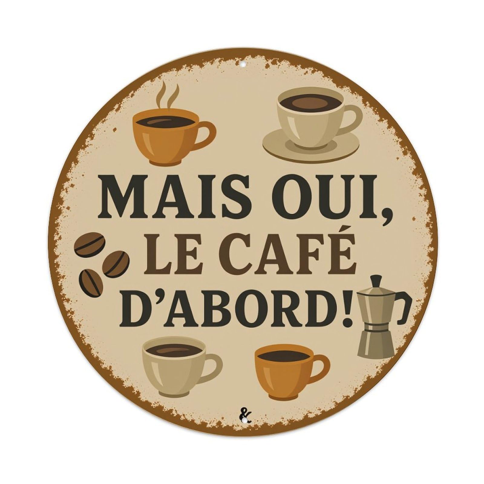 Coffee Cups Beans Pot Text Round Tin Sign Vintage Metal Poster Retro Bar, Home, Man Cave, Kitchen, Laundry Room Wall Art Decor Gift 8x8Inch