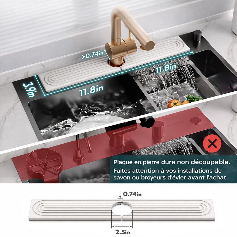 Générique Tapis Absorbant pour Robinet de Cuisine – Plateau en Pierre de diatomite 61 cm, séchage Rapide, Anti-Gouttes, protège Le Plan de Travail, Moderne et élégant - 3