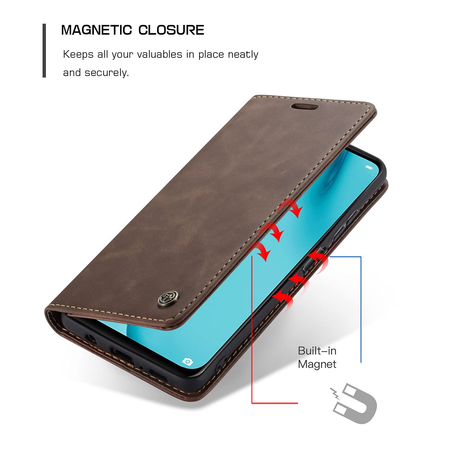 Beajew Custodia Per Huawei P smart, Flip Caso in PU Pelle Premium Portafoglio Retro Custodia,con Supporto Stand,Slot per Schede e Chiusura Magnetica