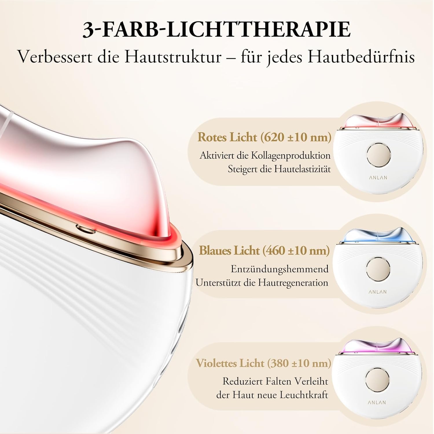 ANLAN EMS Gua Sha Elektrisch Gesichtsmassagegerät Anti Aging Kalt Wärme 3 Intensitätsstufen Weißgold