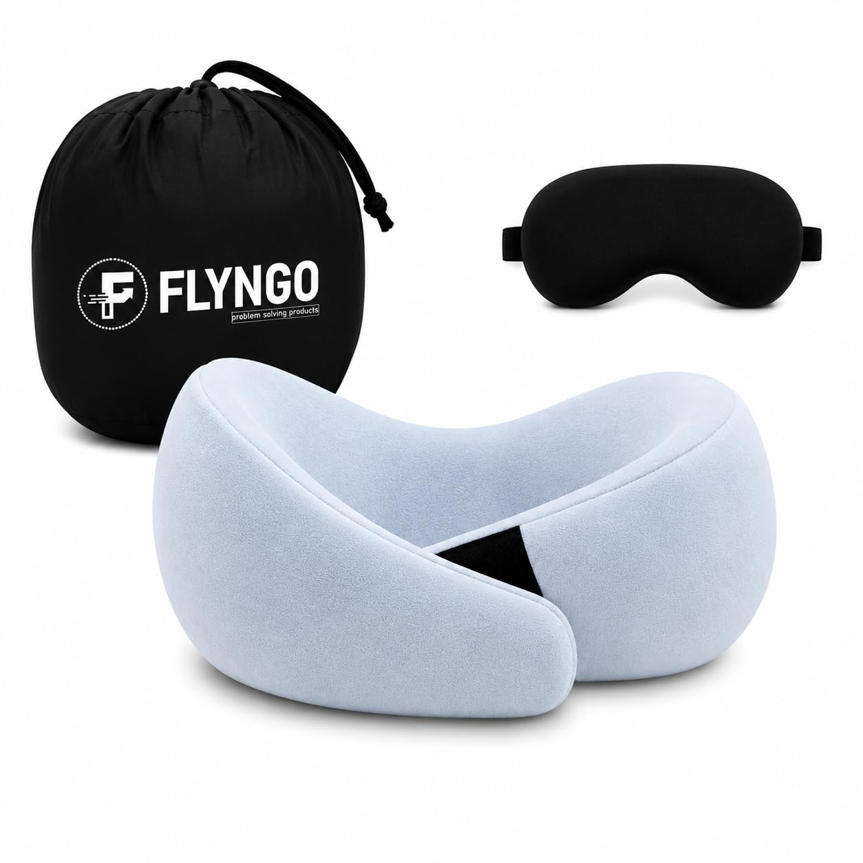FLYNGO Memory Foam Neck Pillow for Travelling, Car, & Flight Head Rest Travel Neck Support Pillow with Adjustable Velcro Strap, Eye Mask (Ice Blue)-image-8