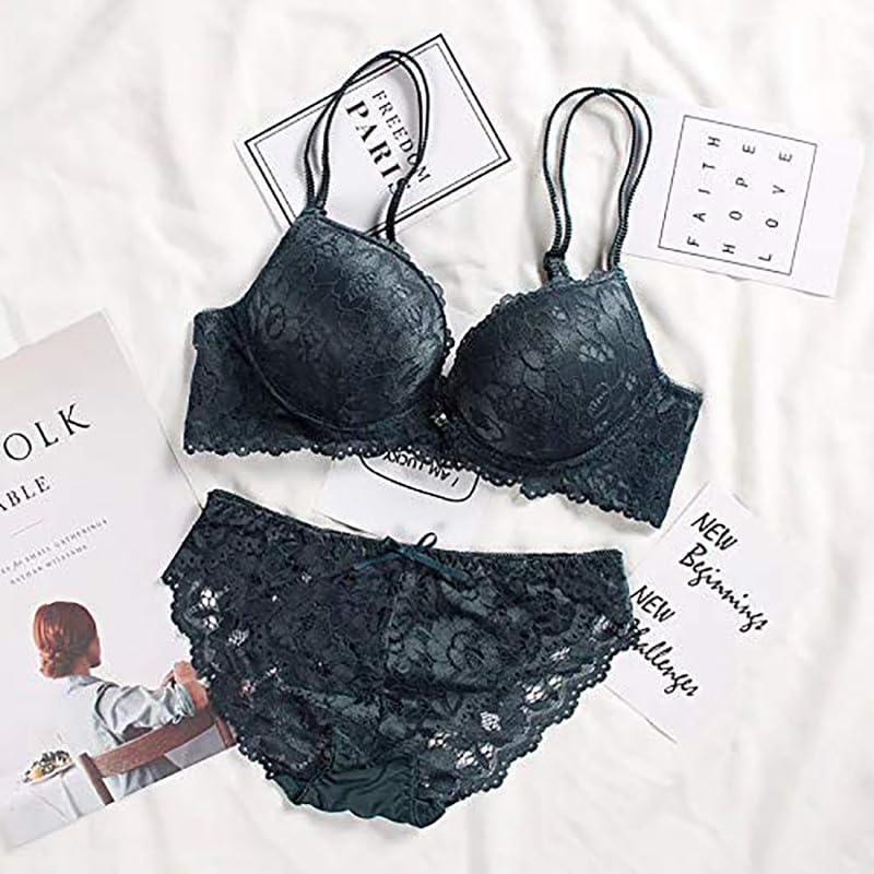 Image of Brachy Women's Padded Underwired Push Up Lingerie Bralette Floral Lace 2 Pieces Push up Bra & Panties Set
