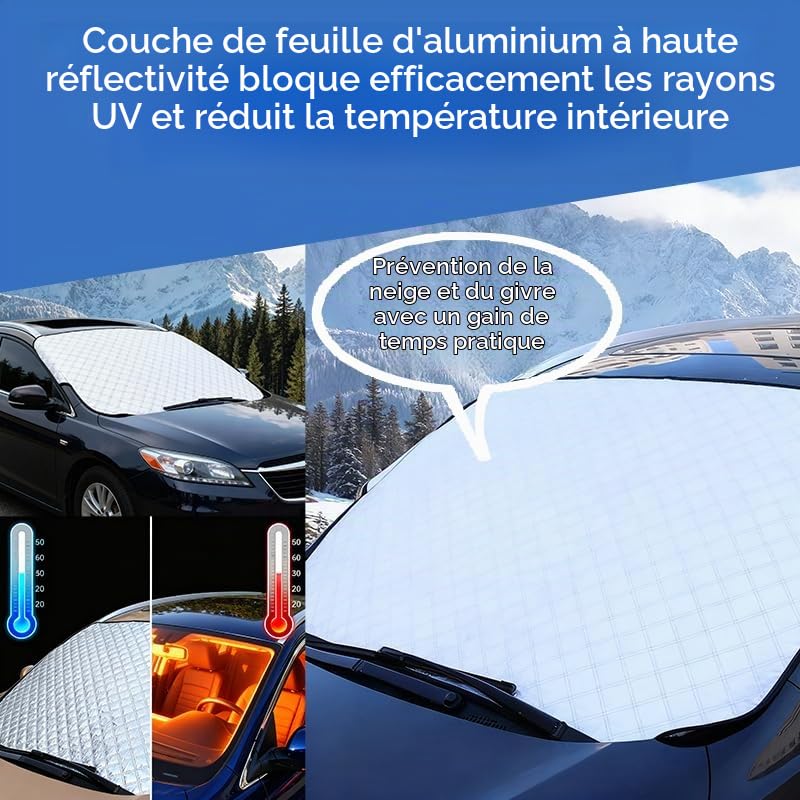 Couverture Pare-Brise Voiture, Bache Pare Brise Protection Couverture Repliable, Soleil et Poussière, Protection Réutilisable en 4 Couches pour Toutes Saisons, Facile à Installer-150 x 100cm