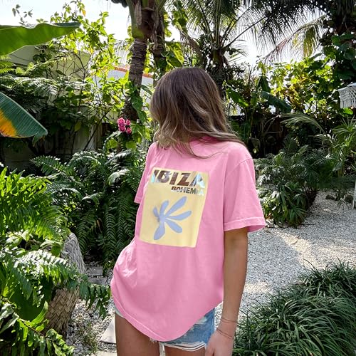 Image of Vintage Oversized Flower Graphic Tees Cute Surfboard Palm Baggy T-Shirts Summer Preppy Beach Tops Teen Girls Clothes