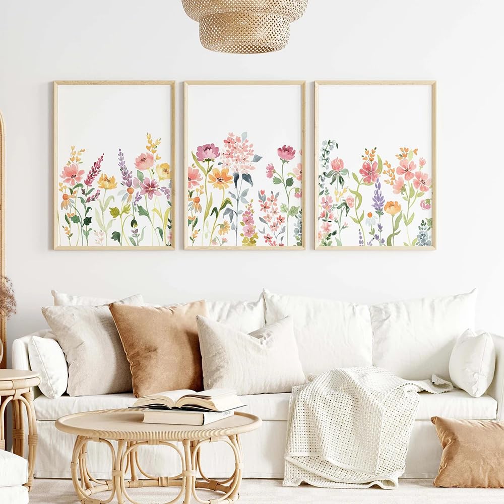 WBYZAC Wall Pictures-Abstract Watercolors Wildflower Flower Poster Colorful Floral Prints Plant Wall Art Canvas Painting Wall Pictures for Living Room Kitchen Decor-30 * 50cm*3PCS (No Frame)