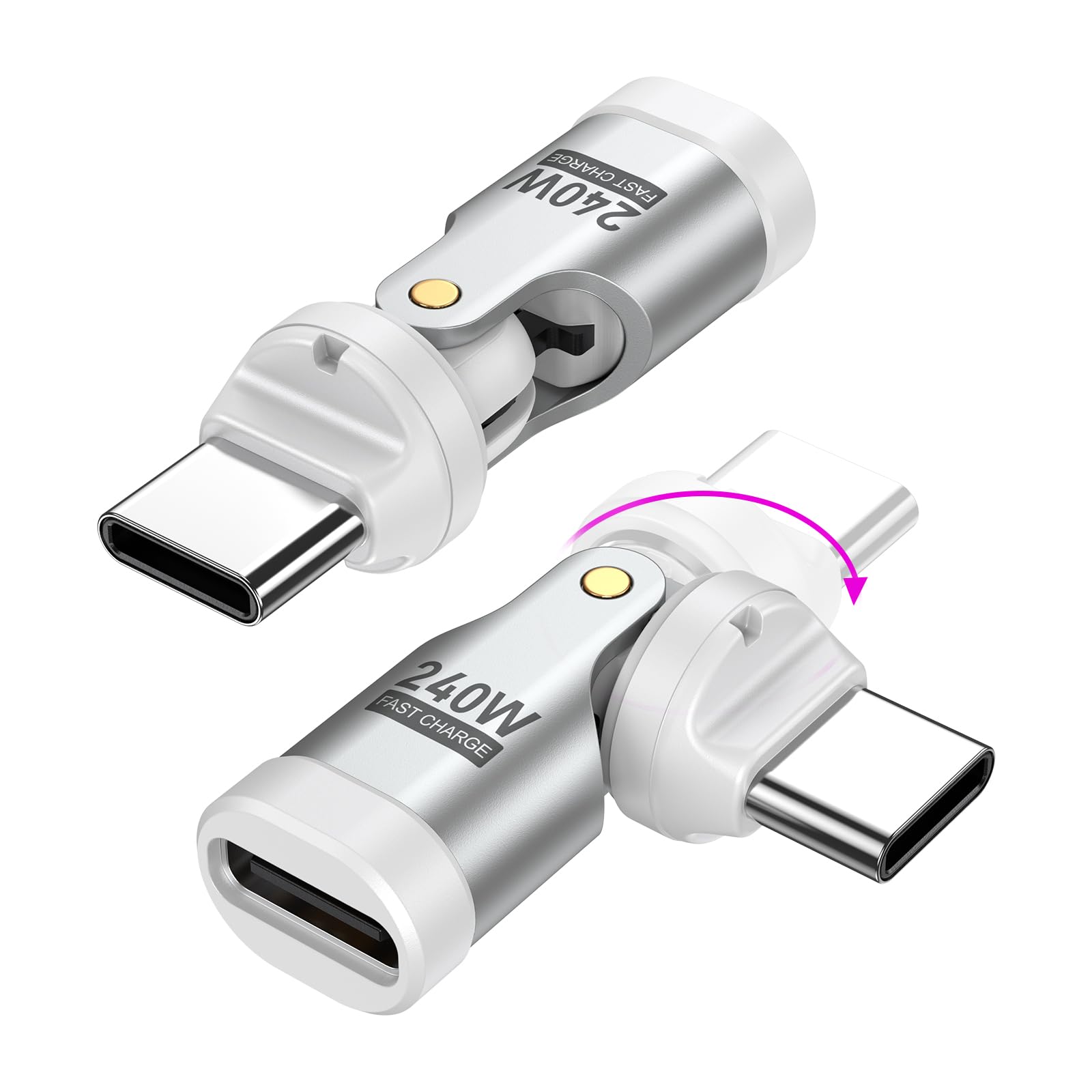 USB-C 変換アダプタ PD240W 540°回転可【2個セット】タイプC l字変換アダプタ 急速充電可 データ転送可 片MacBook Pro/Phone15/15 Pro/16/16 Pro/Galaxy/Google Pixel対応 (はくしょく)