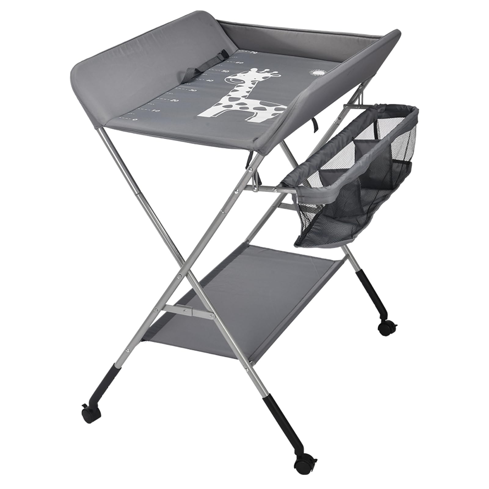 Homewell Cambiador de bebé plegable, con cambiador, cinturón de seguridad, compartimentos, bonito patrón e indicación de altura, estable y cómodo (gris profundo)