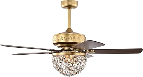 Warehouse of Tiffany Naja - Ventilador de techo de cristal dorado antiguo de 52 pulgadas con control remoto, grande (AW01W02AG)
