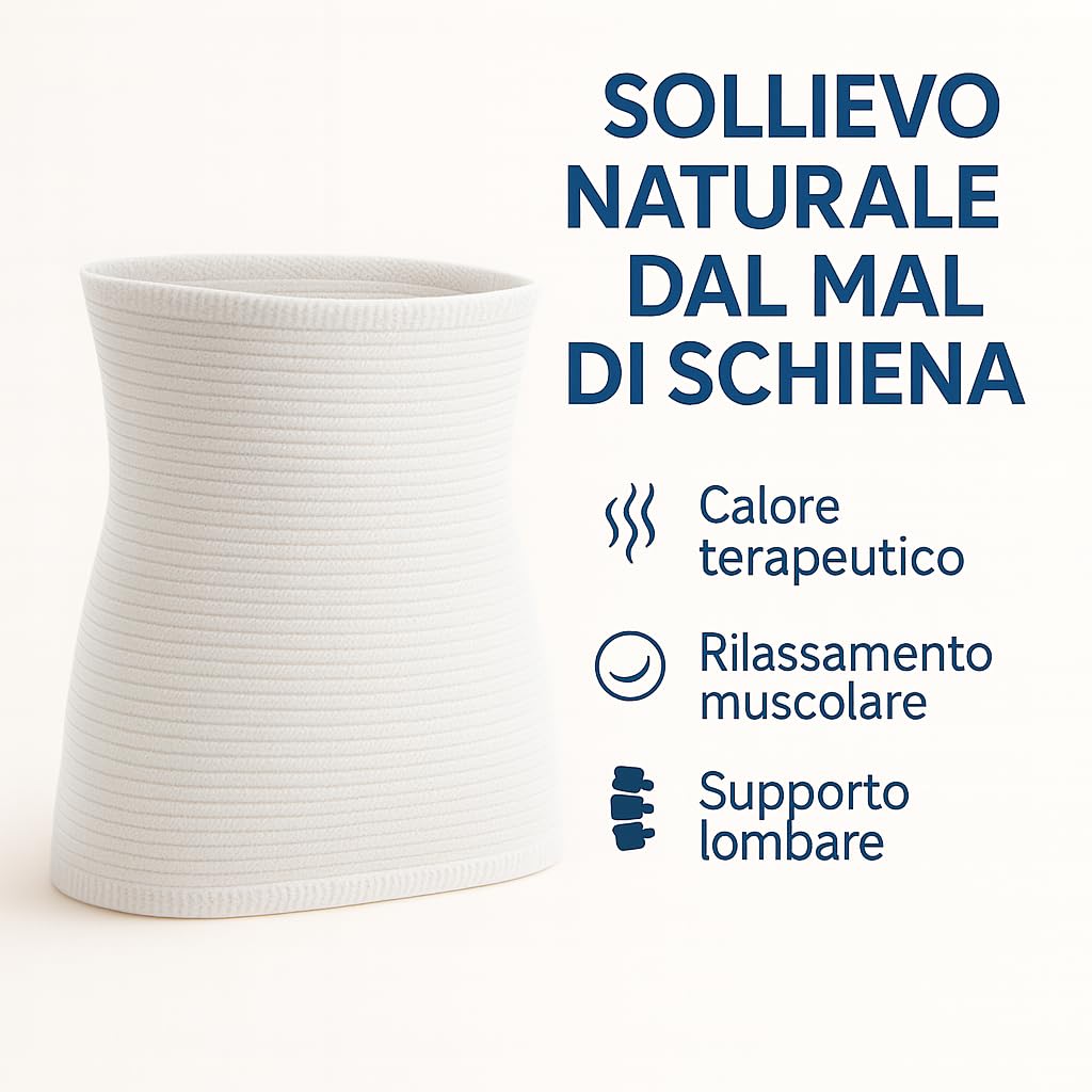 eMMe SQUARE Fascia Lombare Termica in Lana e Cotone, Supporto Schiena e Addome, Traspirante ed Elastica, Made in Italy, per Dolori Lombari e Muscolari, 29 cm di altezza (Bianco, XL)