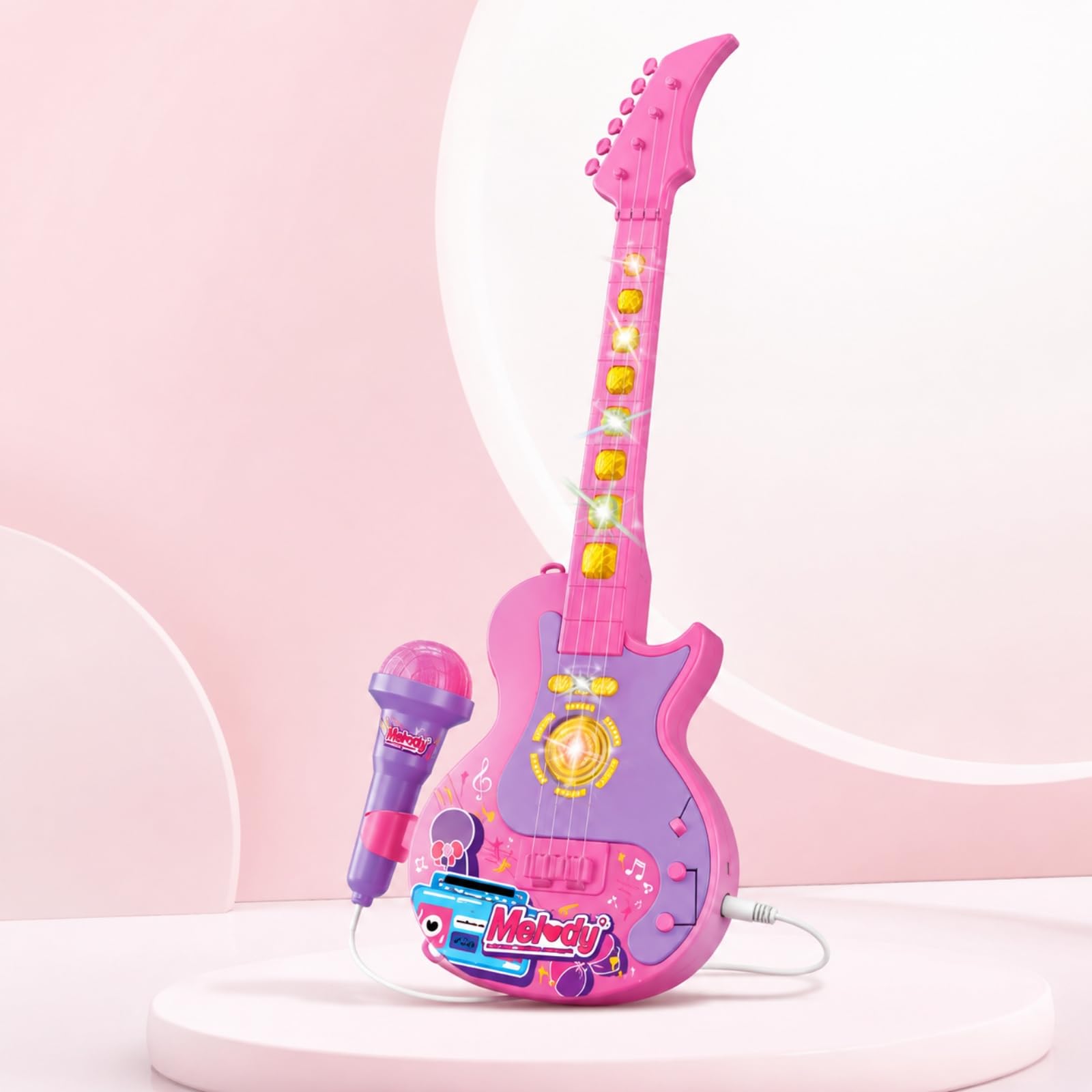 Chitarra Giocattolo con Microfono a Batteria Chitarra Giocattolo in Plastica Educativo per Bambini, Esibizioni Immaginarie, Casa, Nero