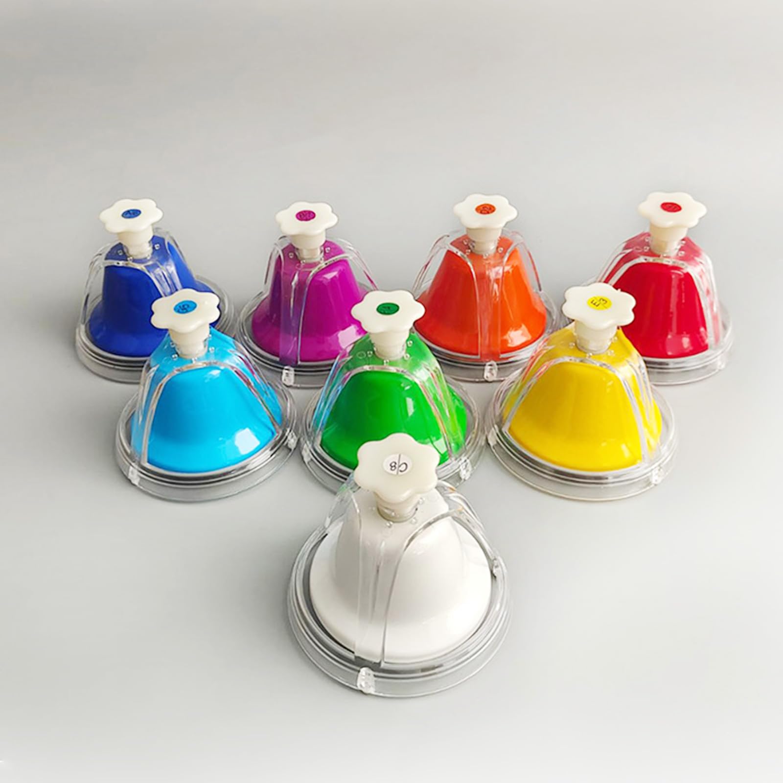 8 campanelle a mano in metallo arcobaleno – bordi lisci per musica da scrivania campane strumento a percussione
