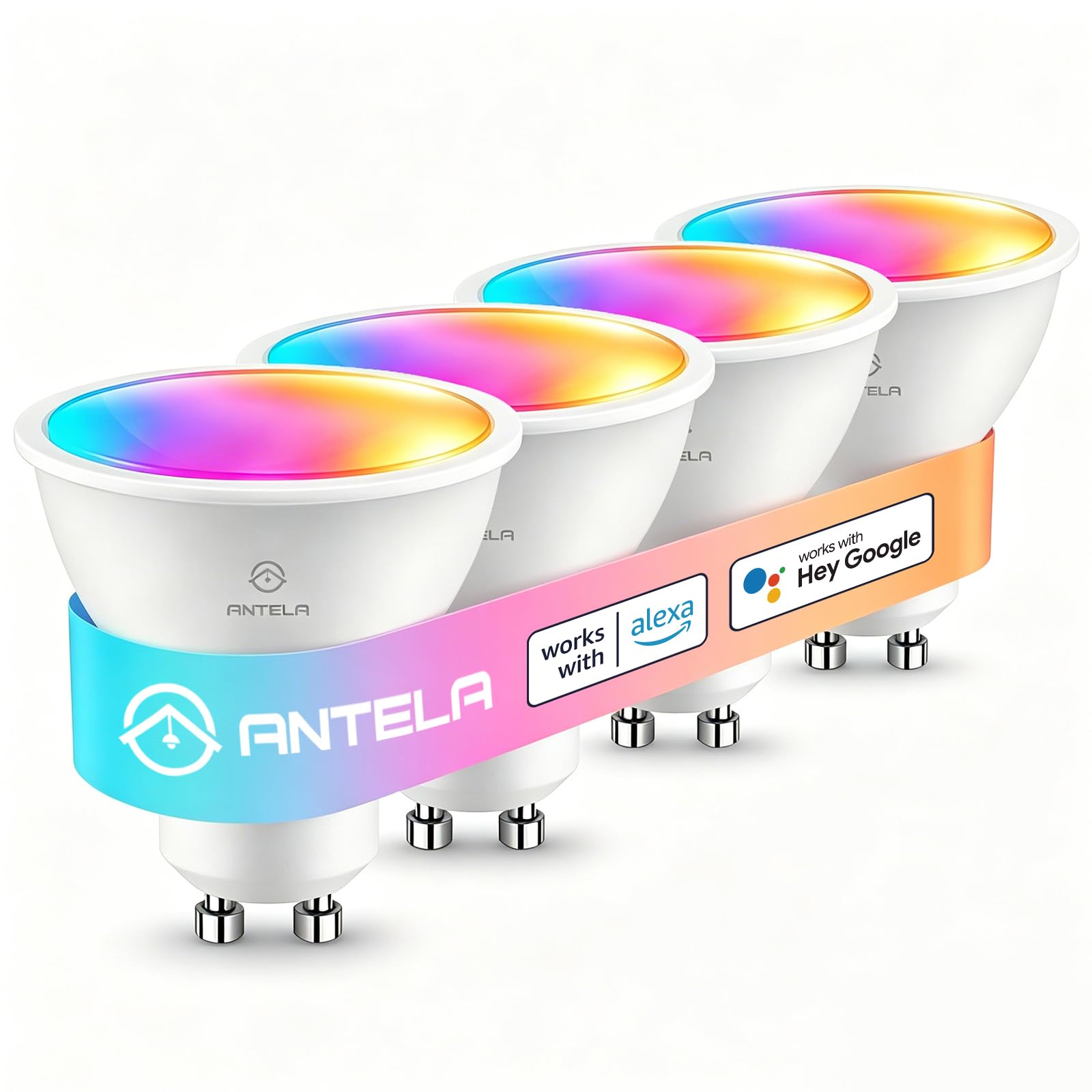 ANTELA Alexa Glühbirne GU10 5W LED WLAN Smart RGB Birne, 4 Stück | 2700K-6500K Farbtemperatur, Smart Life APP Steuerung, Kompatibel mit Google Home