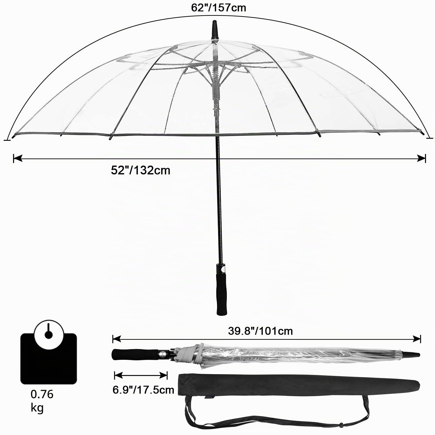 G4Free 62 Inch Paraguas de Golf Claro Largo Transparente de Palo Largo de Lluvia de Gran Tamaño Abierto Automáticamente Impermeable a Prueba de Viento Con Manga Para Mujeres y Hombres