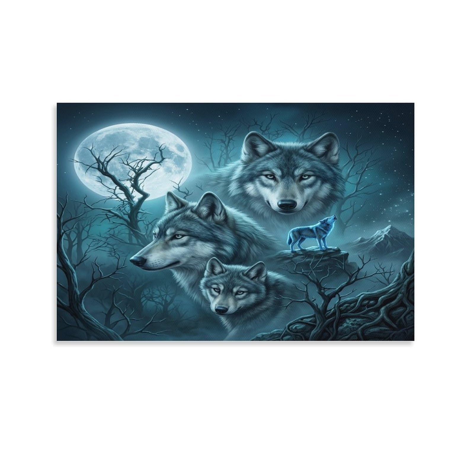 XPASHIQWC Wolf Wall Decor Poster Moonlit Forest Giclee Canvas Prints Modern Wall Art Picture Wall Hanging for Office Gym Living Room Decor 24x36inch(60x90cm)