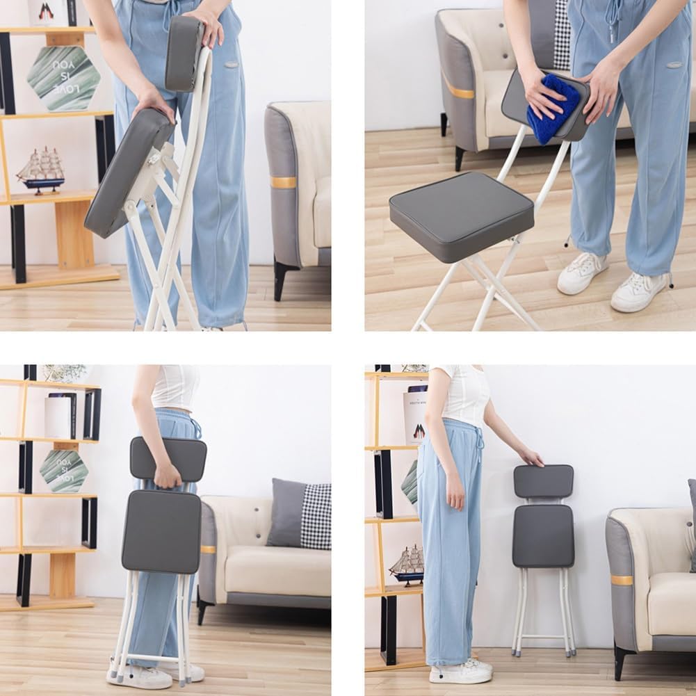 Square Folding Stool - Foldable Chair with Backrest, Portable Bar Stool with PU Padded Seat, 120KG/265Lbs Capacity (Seat Height: 48 Cm/19 Inches) (Black, 1Pc)