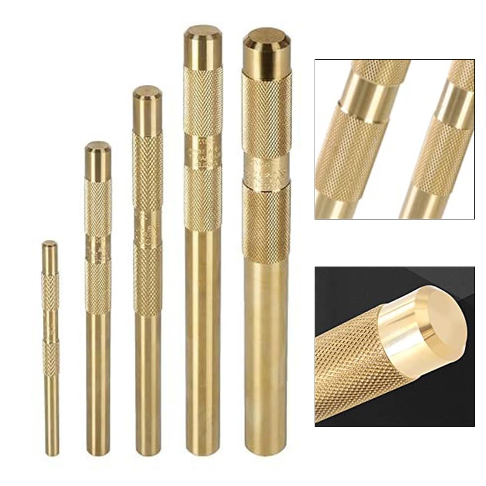 Juego de punzones de latón, kit de pasadores de deriva, 5 perforadores de latón para reparación de automóviles, carpintería, minería, agarre moleteado, 1/4-3/4 pulgadas