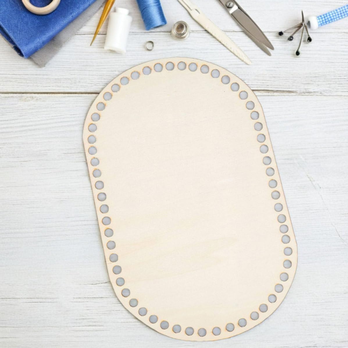 Wooden Crochet Basket Base Beige Oval for 4pcs, DIY Knitting Crafts