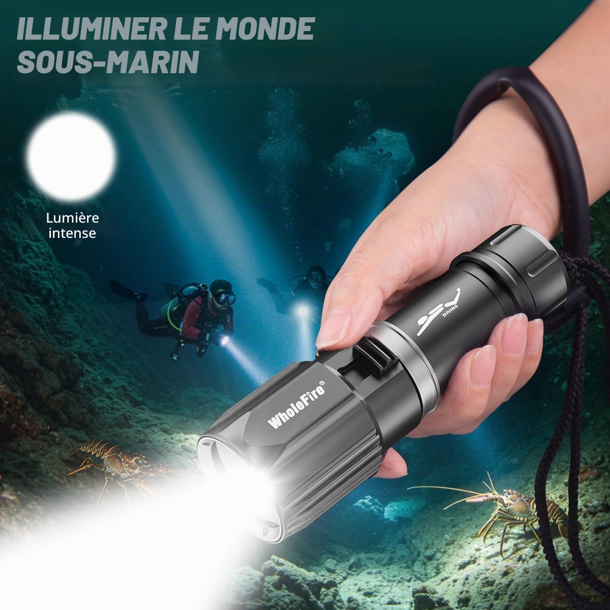 lampe torche de plongée sous-marine de 6000 lumens, lampe de plongée professionnelle XHP70 de 30 m étanche IPX8, lampe sous-marine LED pour plongée