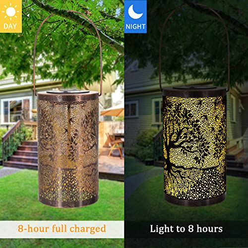 36" Solar Wind Chimes Hanging Lights Outdoor Detachable Led Lantern Metal Wind Chimes For Outside Unique Tree Life Garden Hanging Solar Decorative As Gift For Mom Women Grandma (Bronze) #TOP1