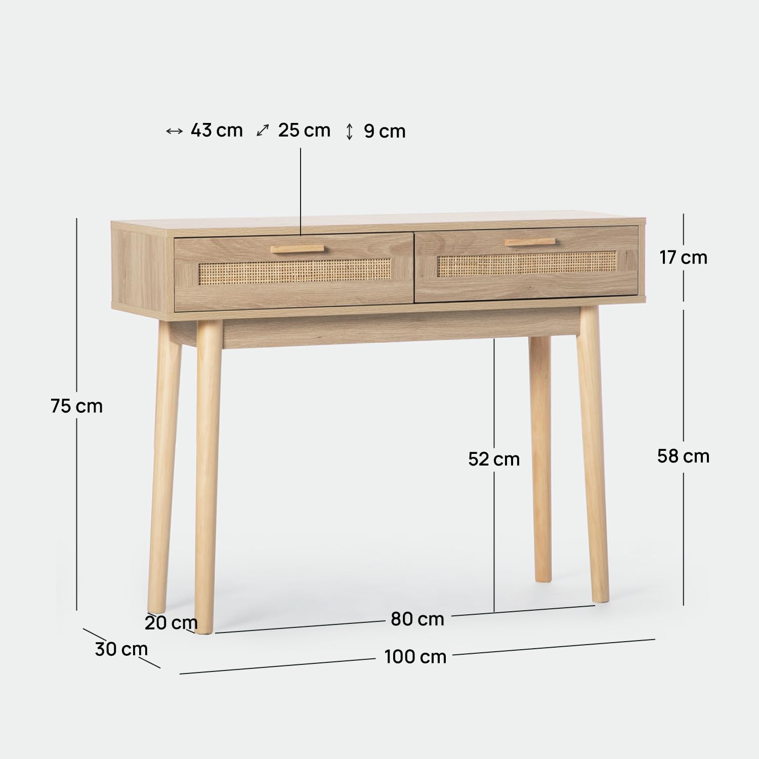 KLAST Console, Rotin, Naturel, 75 x 100 cm