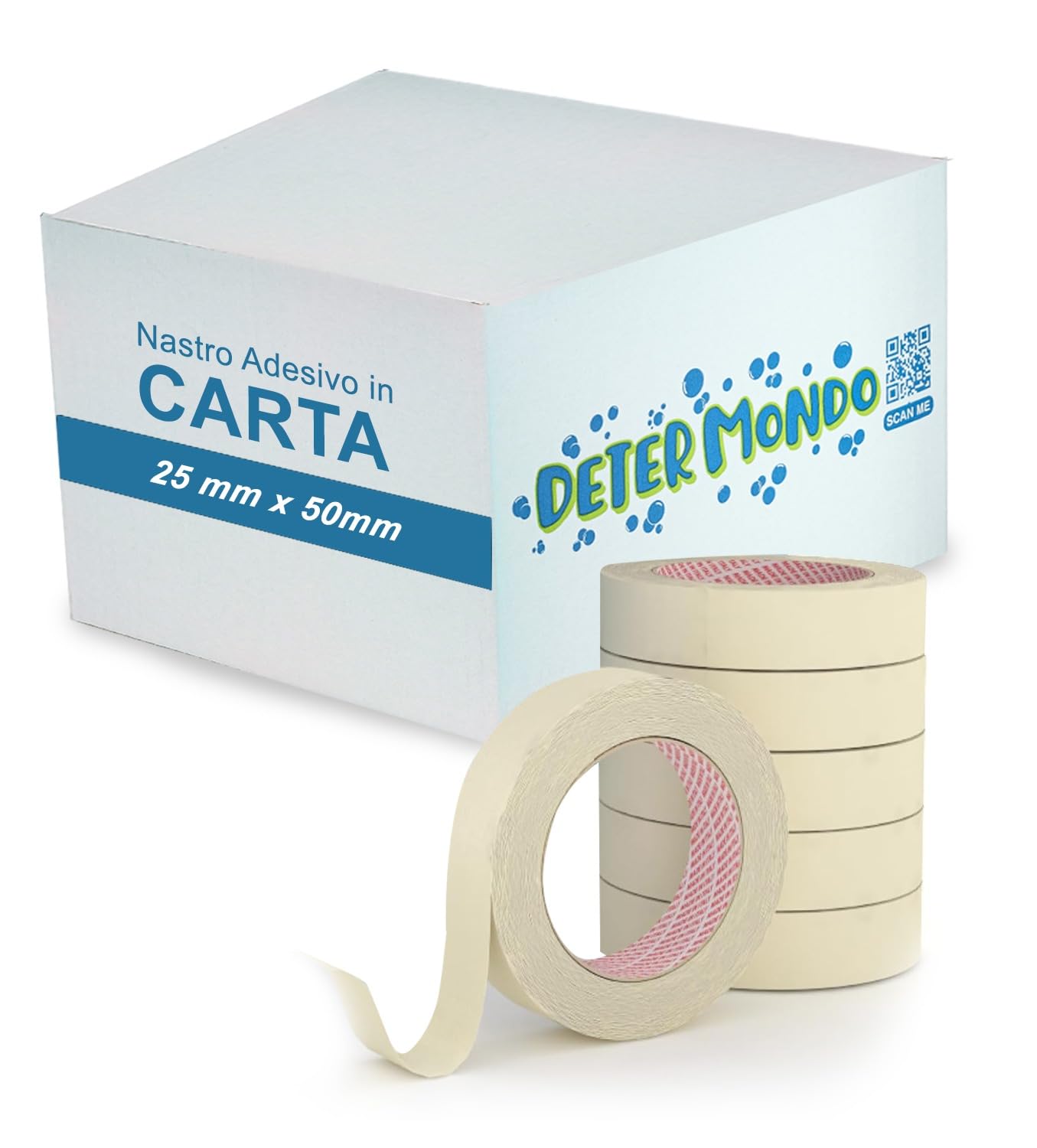 DETERMONDO 36 Nastro Carta Gommata 25mm x 50m Adesivo Professionale per Mascheratura e Pittura Ideale per Imbianchini ed Imballaggio, Sigillatura e Protezione Superfici