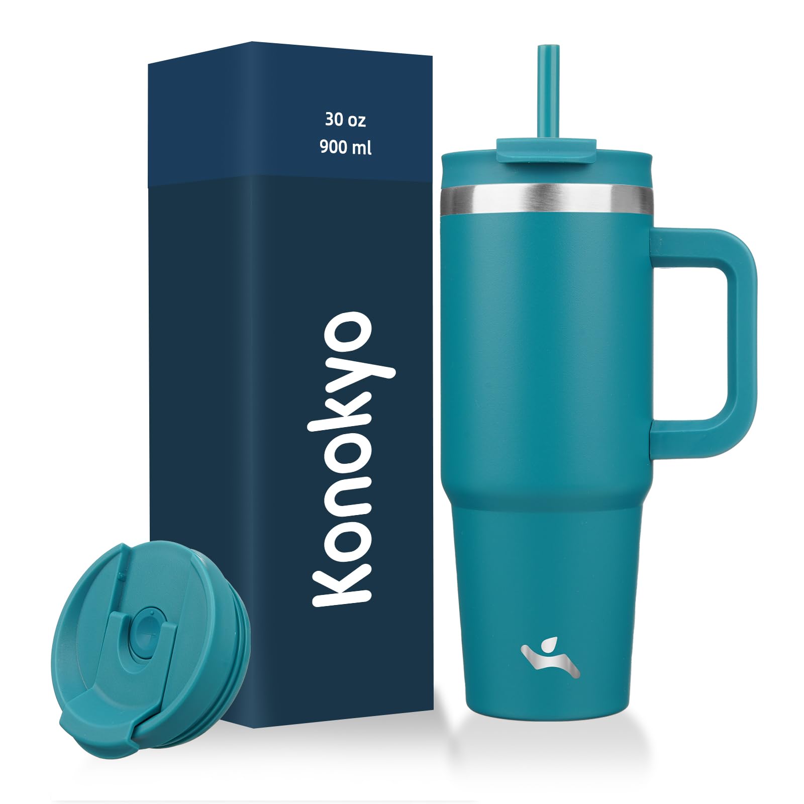 Konokyo 30 oz Insulated Tumbler Water Bottle with Handle, Straw Lid