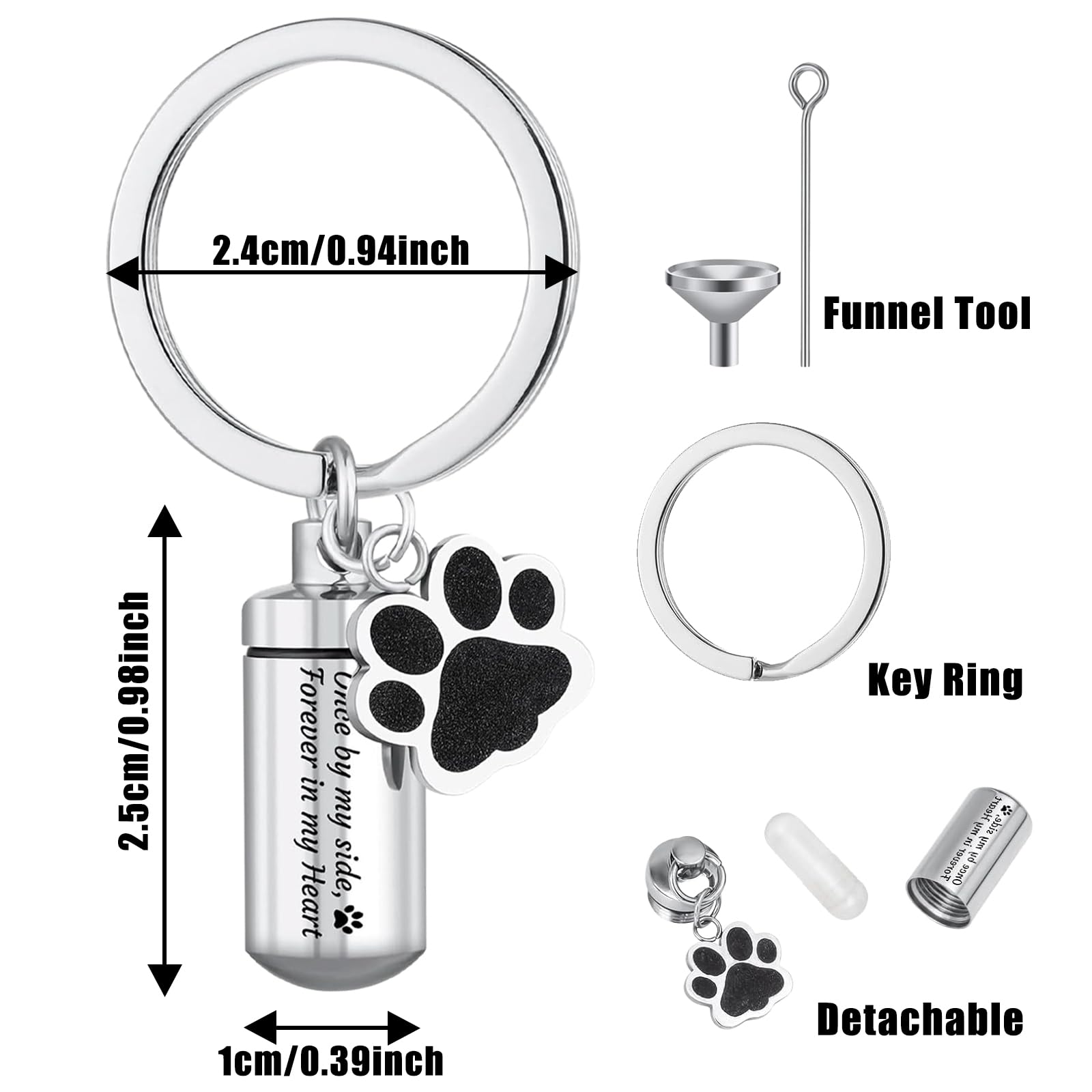 Gioielli Cremazione Animali Domestici,Ceneri Ciondolo Stampa Zampa Animali Domestici Portachiavi Cenere,Urna Forma Cuore Gioielli Commemorativ per Ceneri di Animali Domestici Cane Gatto