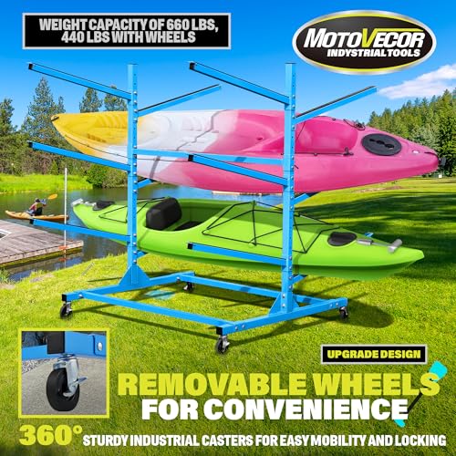Ribyontey Indoor Outdoor Kayak Storage Rack With Lockable Wheels, Heavy Duty Adjustable Metal Stand For 6 Kayaks, Canoe thumb #1