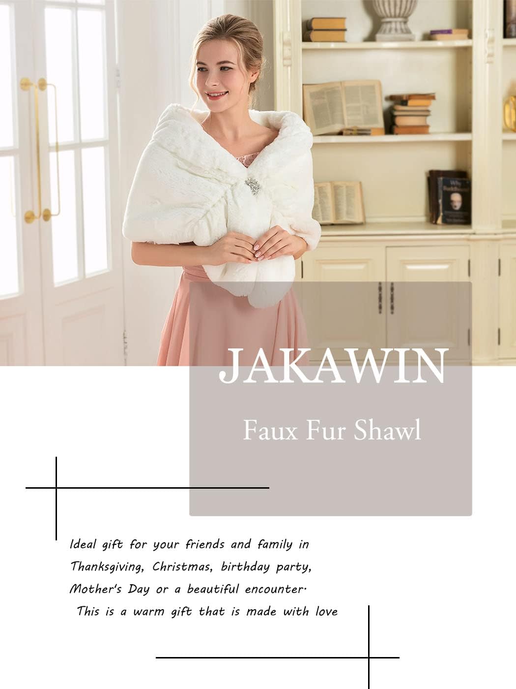 JAKAWIN Women’s Faux Fur Wraps and Shawls Bride Wedding Fur Stole Bridal Fur Shrug Scarf Cover Up for Women - Image 7