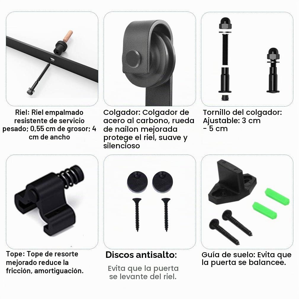 CCJH 6.6FT 200cm Herraje para Puertas Correderas Kit de Accesorios para Puertas Corredizas de Granero, Kit de Riel de Puerta de Madera
