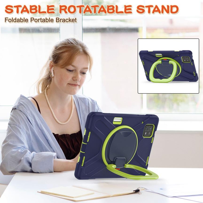 Etui na Xiaomi Pad 6 / Xiaomi Pad 6 Pro 11,0" 2023, trwałe, ciężkie, wytrzymałe, odporne na wstrząsy silikonowe etui z obrotowym uchwytem o 360°, podpórką, uchwytem na rysik i paskiem na