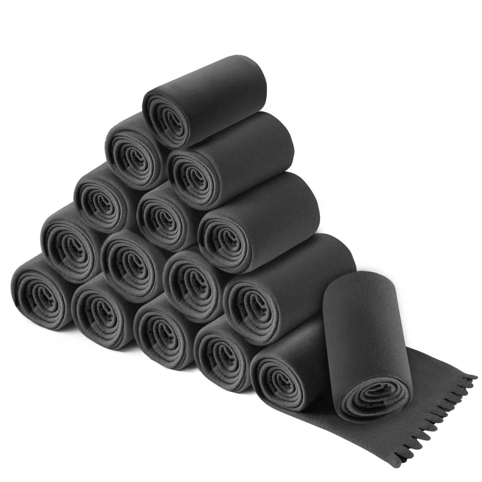 wometo Juego de 16 mantas de forro polar Wave de 120 x 160 cm – Oeko-TEX, aprox. 300 g, manta de forro polar suave con borde ondulado, antibolitas, color gris oscuro